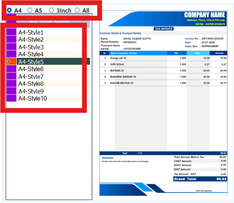 Customizable Bill Templates in weblonix billing software