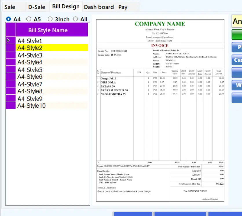 Customizable Bill Templates in weblonix billing software